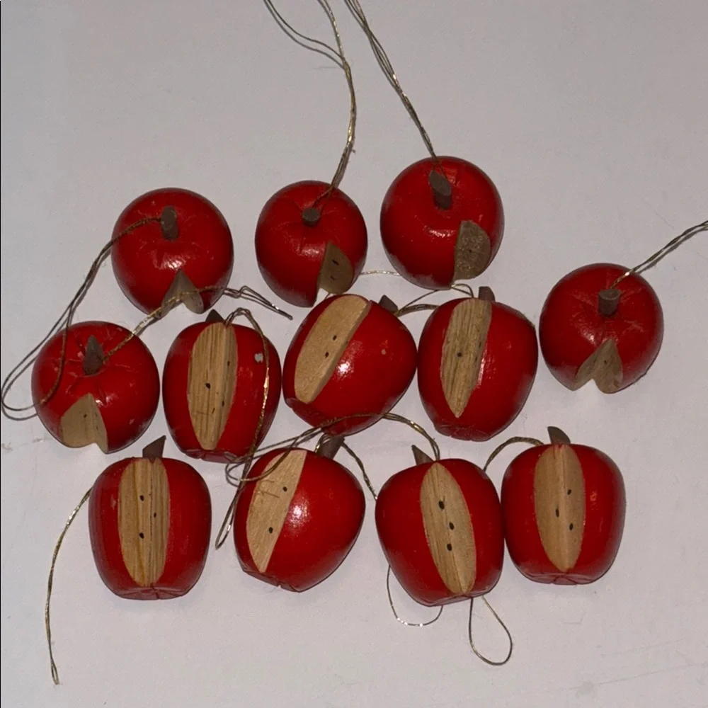 Apple Ornaments Tiny Wood Apples Set of 12 red Wooden Apples Vintage